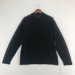 JWN Men's Size Large Black Grey 100% Extrafine Wool Quarter Zip Pullover Sweater